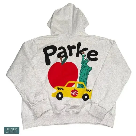 Parke NYC Apple Statue of Liberty Hoodie Grey S/M Rare Graphic Sweatshirt - Picture 8 of 13